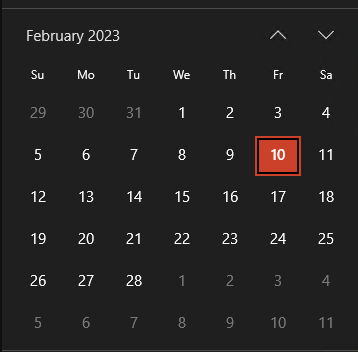 Windows taskbar calendar